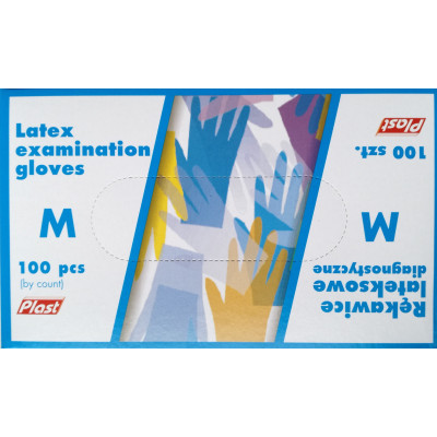 Rękawice lateksowe diagnostyczne r. "M" (100 szt.)