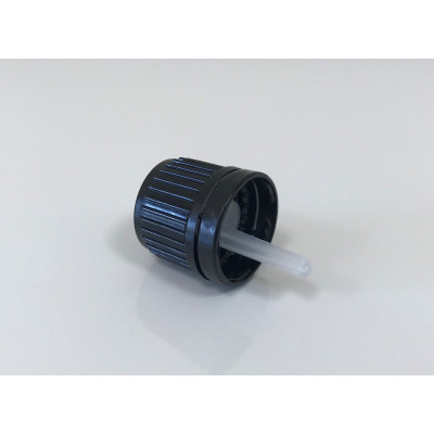 Nakrętka czarna fi 18 z pierścieniem gwarancyjnym i kroplomierzem pionowym (10 szt.)