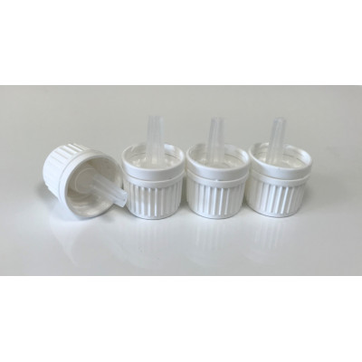 Nakrętka biała fi 18 z pierścieniem gwarancyjnym oraz kroplomierzem pionowym (10 szt.)